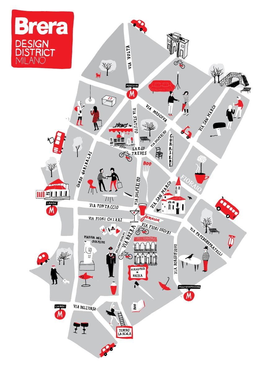 mapa de brera, provincia de milán