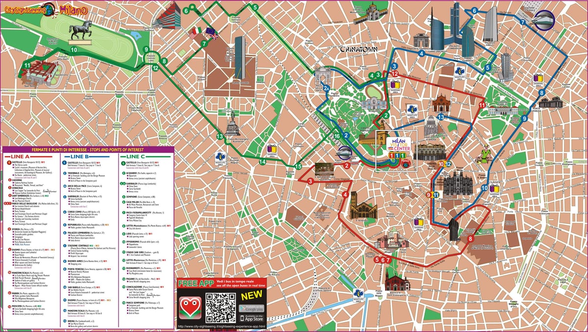 mapa de milán ruta de autobús
