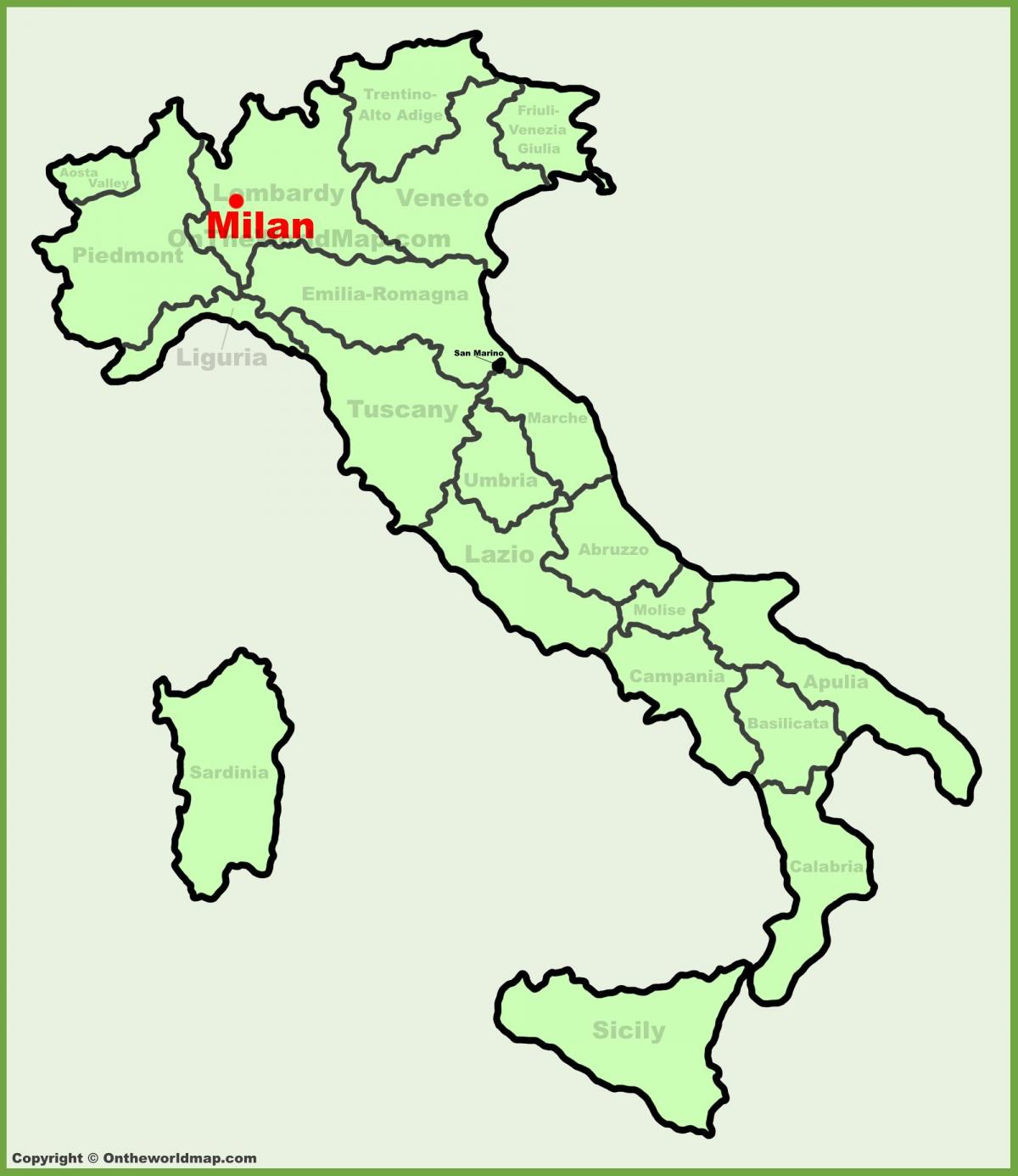 mapa de italia mostrando milán