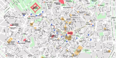 Mapa da rexión central de milán, italia
